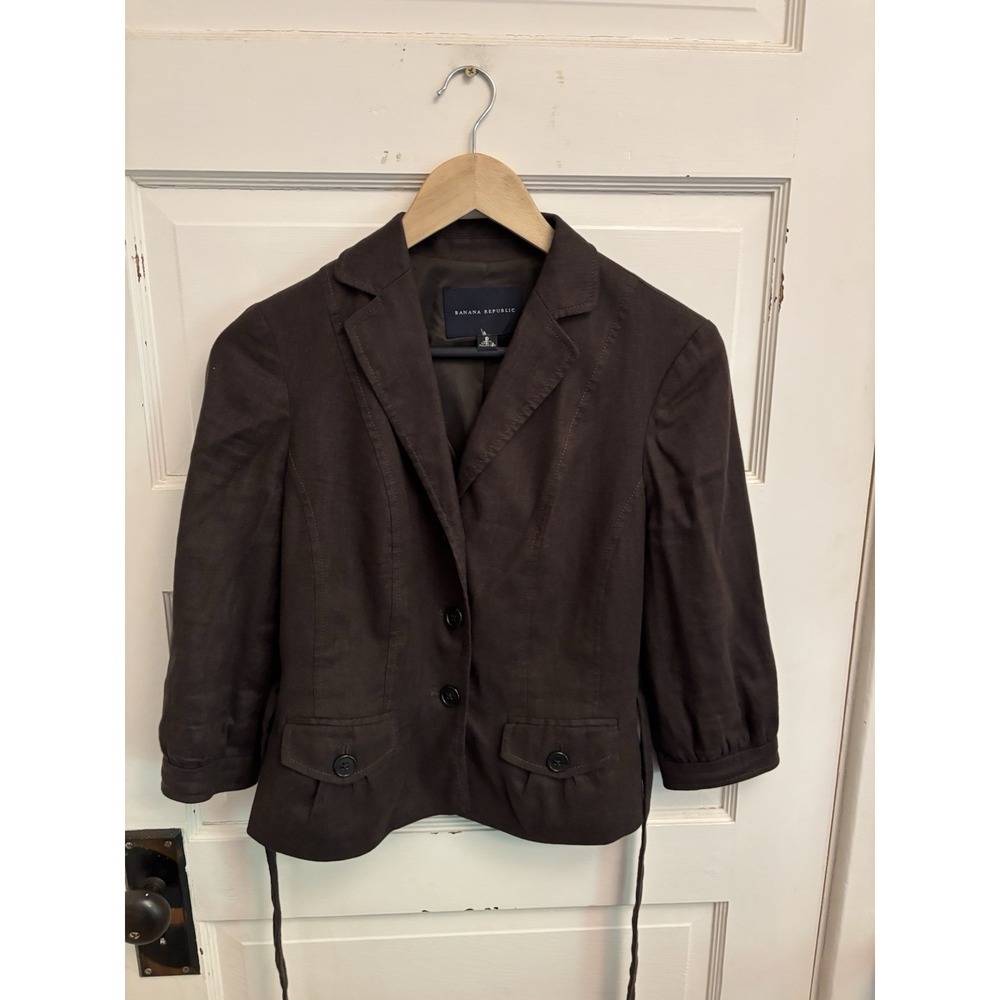 Banana Republic Women's Brown Linen Blend Blazer 3/4 Sleeves Belt Y2K Size 0
